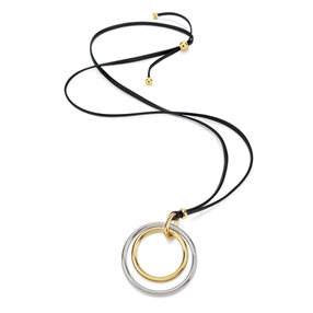 Metal Chic Two Tone Long Leather Cord Necklace-